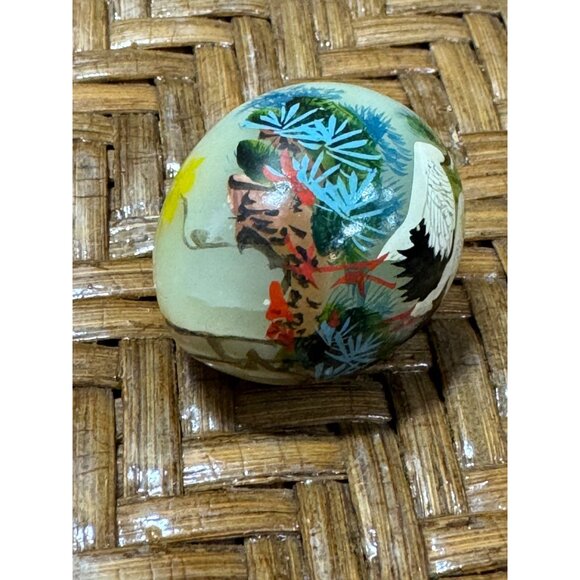 Oriental Asian Hand-Painted Marble Egg With Cranes & Floral Design 1" Tall - Picture 1 of 7